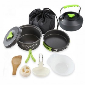 Panci Set & Wajan - AstaGear Panci Masak Cooking Set Camping Outdoor 7 PCS - DS-308 - Black