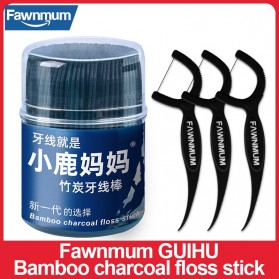 Fawnmum Dental Floss Benang Gigi Pembersih Plak Bamboo Charcoal Toothpicks 50 PCS - LMT560 - Black