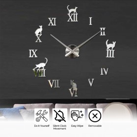 Taffware Jam Dinding Besar DIY Giant Wall Clock Quartz Model Kucing Lucu - JM-12 - Silver