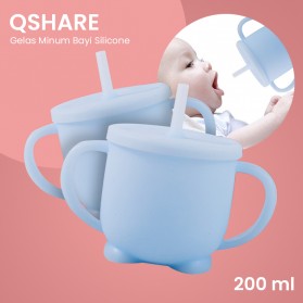 Qshare Gelas Minum Bayi Silicone Baby Glass 200ml - QS02 - Blue