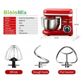 Biolomix Alat Pembuat Kue Roti Stand Mixer Whisk Blender 1200W 4L - BM6178 - Red - 10