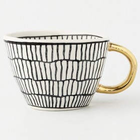 MEILING Gelas Cangkir Kopi Keramik Glass Coffee Mug 330ml - H1216 - Black White