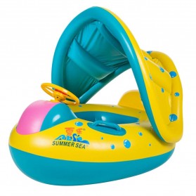 DHDH Pelampung Kolam Renang Bayi Toddler Ring Floating Inflatable with Canopy - TD1083A - Blue/Yellow
