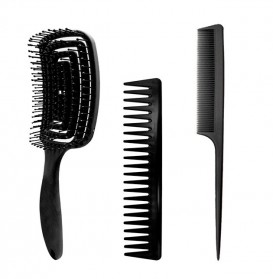 MIQMI Sisir Rambut Detangling Brush & Hair Comb 3PCS - JPC-FS - Black