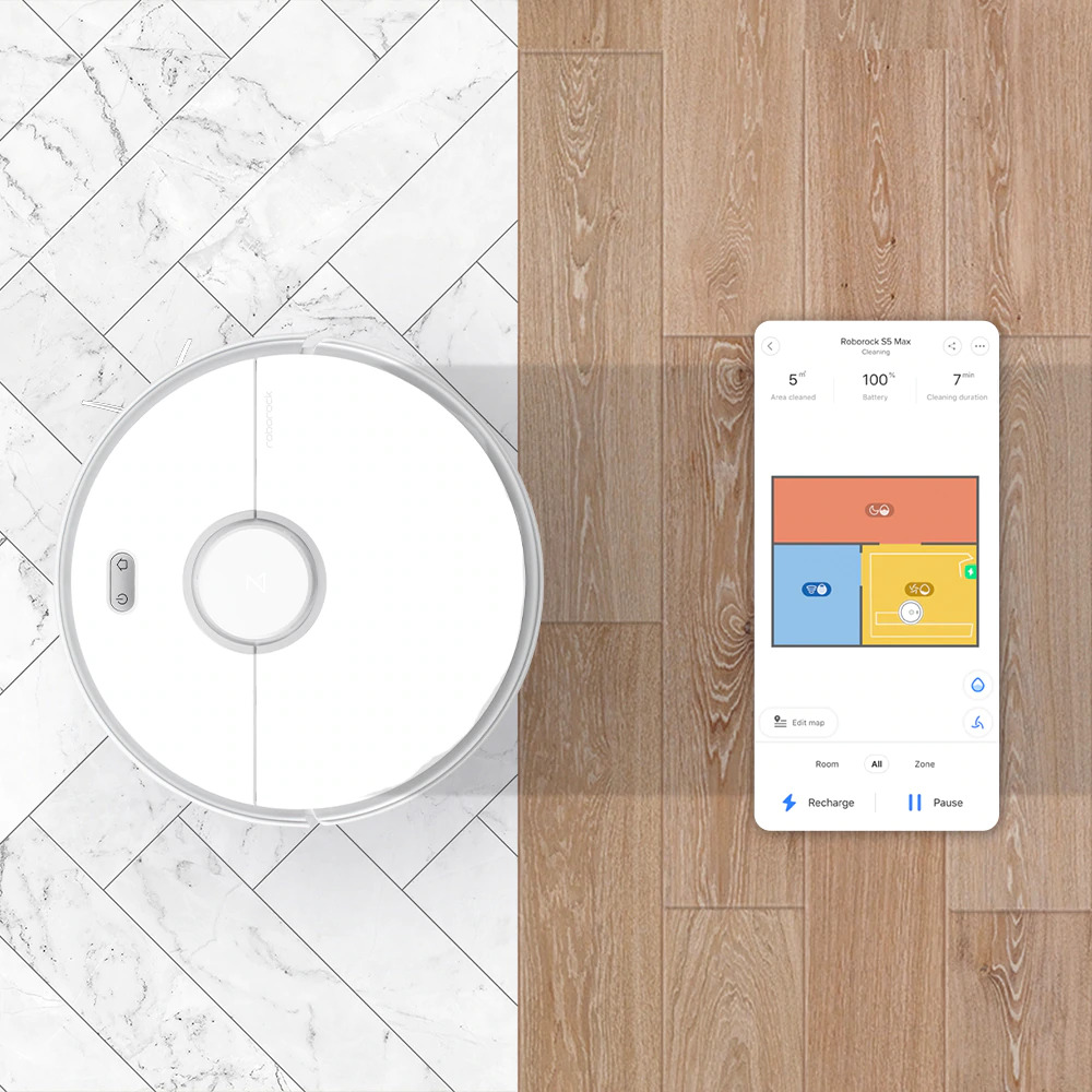 Roborock S5 Max Robot Vacuum Cleaner - EU Version VSLAM Laser Sensor Sweep- Mop 2-in-1 Comprehensive Cleaning Plan Suitable for All Floors - Roborock -  Edwaybuy.com