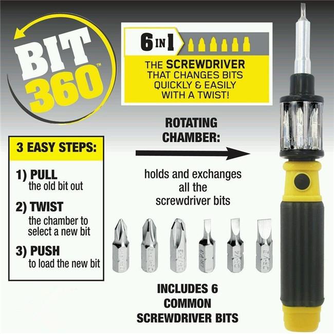 Multifunction 6 in 1 Screwdriver BIT 360 / Obeng - Black 