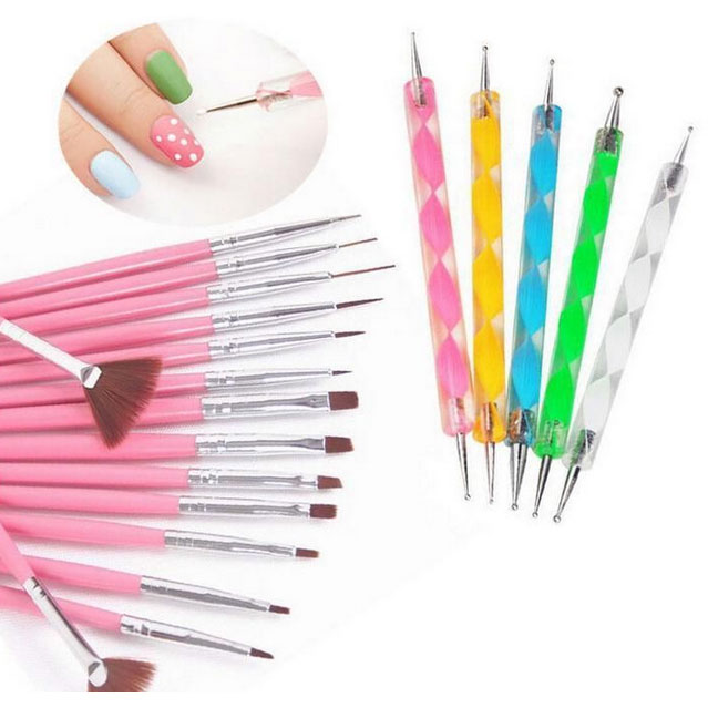 Rhinestone Kuas Kuku Lukis 20 in 1 Nail Art Dotting Tools X19