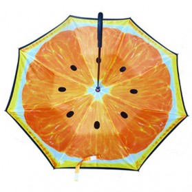Innovative Fancy Unique Design C Handle Umbrella / Payung Terbalik - Orange - 1
