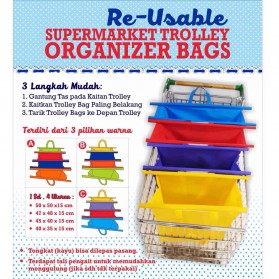Supermarket Trolley Organizer Shopping Bag 4 Pcs / Keranjang Belanja - Multi-Color - 3
