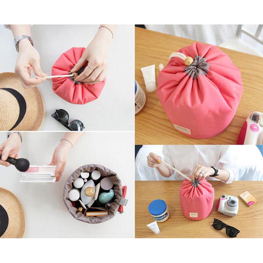 Tas Travel Desain Barrel Perlengkapan Kosmetik - Blue 