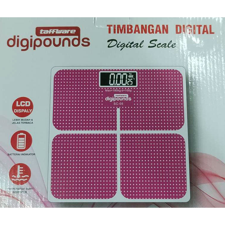 Taffware Digipounds Timbangan Badan Kaca Elektronik 180KG