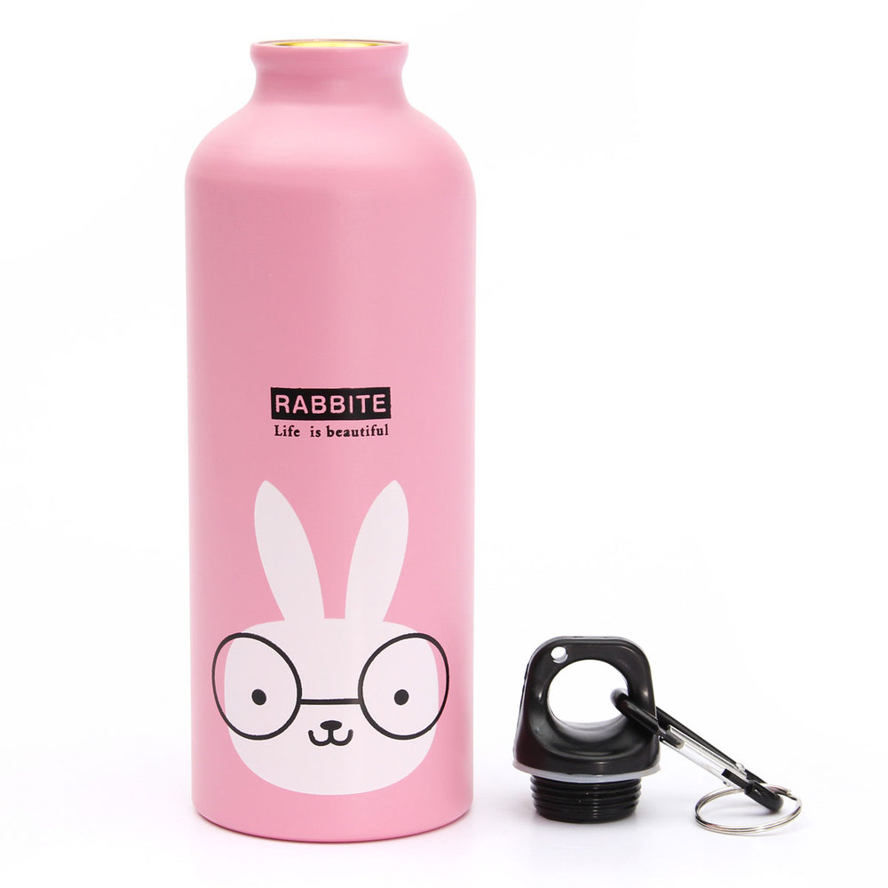  Botol Minum Kartun 500ml dengan Karabiner Pink 