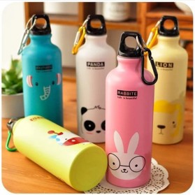 Botol Minum Kartun 500ml dengan Karabiner - Light Blue - 8