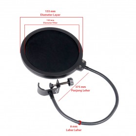 TaffSTUDIO Pop Shield Filter Mikrofon Dual Layer BOP - MPF-6 - Black - 9