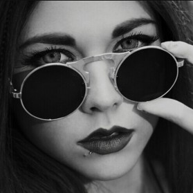 AOFLY Kacamata Hitam Round Vintage Steampunk Sunglasses - Black/Black - 5