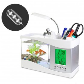 EECOO USB Desktop Aquarium Mini Fish Tank with Running Water - LS0404 - White