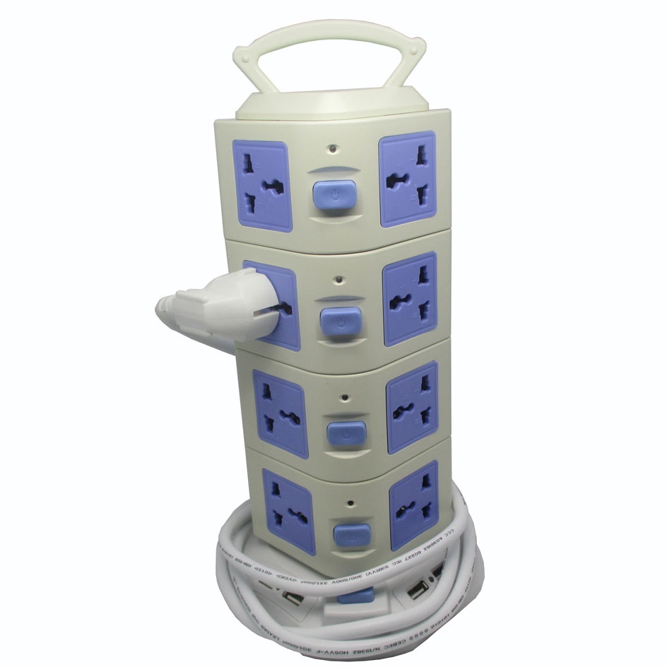 Vertical Electrical Socket 4 Layer UK Plug with USB Port 