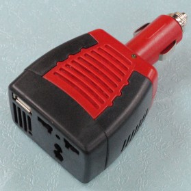Power Car Inverter 75W 220V AC EU Plug with USB Charger 2.1A - Black/Red - 1