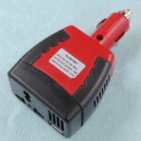 Power Car Inverter 75W 220V AC EU Plug with USB Charger 2.1A - Black/Red - 2