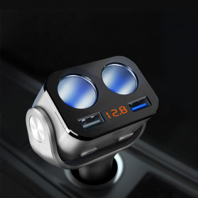 Accnic Car Charger 2 USB Port QC3 + 2 Cigarette Plug LCD Display - Y34Q - Black - 2