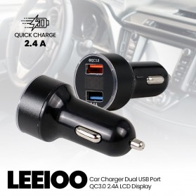 Leeioo Car Charger Dual USB Port QC3.0 2.4A LCD Display - LE001 - Black