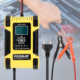 FOXSUR Charger Aki Mobil Lead Acid Smart Battery Charger 12V/24V 6-200AH - FBC122412D - Yellow