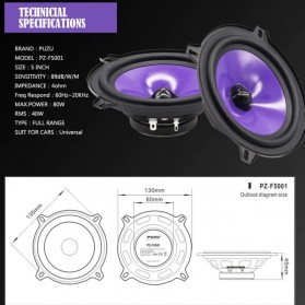 Puzu Speaker Mobil HiFi 5 Inch 80W 2 PCS - PZ-F5001 - Purple - 9