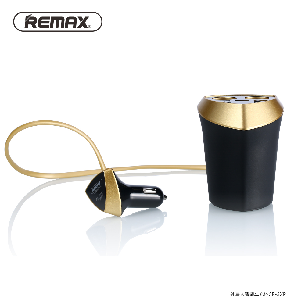 Remax Charger Mobil 3 Port USB & 2 Cigarette Plug - CR-3XP - Black/Yellow - 1