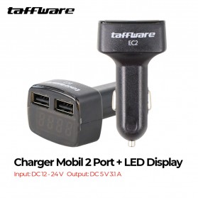 Taffware Dual USB Car Charger with LED Display - EC2 - Black