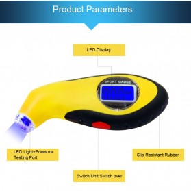 Manometer Tekanan Ban Mobil Digital Tire Gauge LCD Barometers - 1412 - Yellow - 2