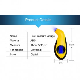 Manometer Tekanan Ban Mobil Digital Tire Gauge LCD Barometers - 1412 - Yellow - 9