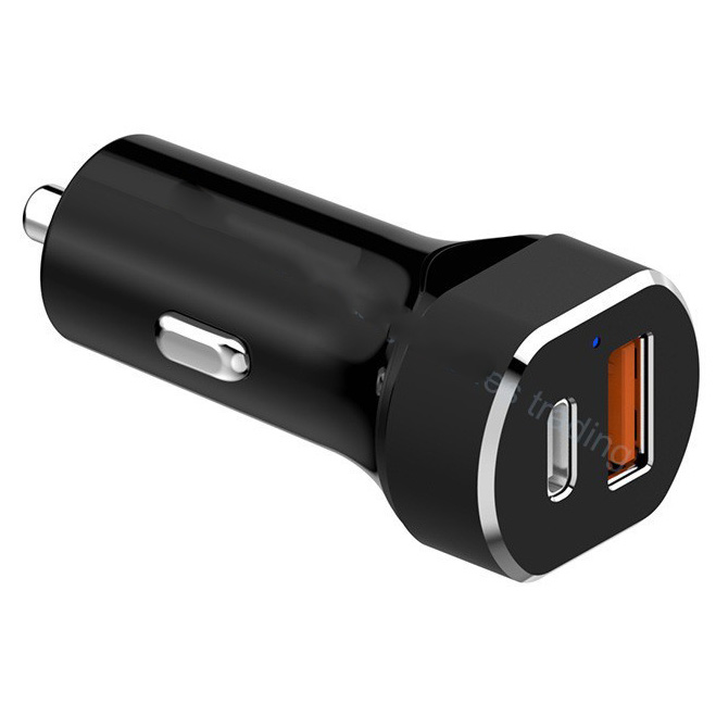 USB Car Charger 2 Port USB Type C & USB QC 3.0 - Black - 1