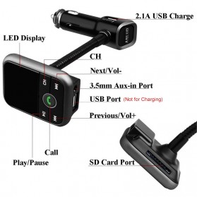 Handsfree Bluetooth Audio Receiver FM Transmitter 1 USB Car Charger - Black - 6
