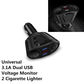 Olaf Car Charger Voltage Monitor 2 Port 3.1 A with 2 Cigarette Socket 120 W - Black - 1