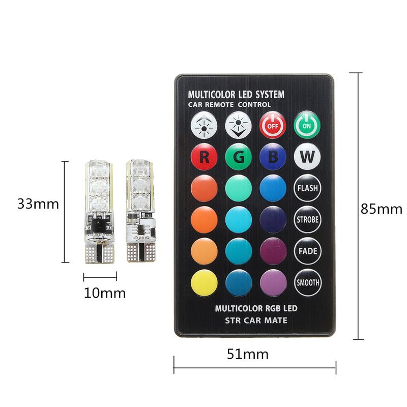 Lampu LED RGB Mobil T10 6 SMD 5050 2W 12V 2 PCS + Remote 