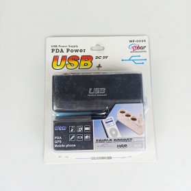INcar Triple Socket 12V Car Cigarette Lighter USB Power - WF-0096 - Black - 7