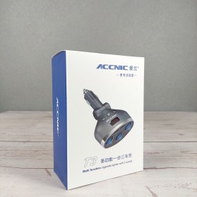 Accnic Car Charger 2 USB Port + 3 Cigarette Plug 3.4A LCD Display - T3 - Black - 6