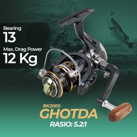 TaffSPORT GHOTDA Reel Pancing Spinning Fishing 5.2:1 Ball Bearing 13 - BK2000 - Gun Black