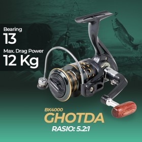 TaffSPORT GHOTDA Reel Pancing Spinning Fishing 5.2:1 Ball Bearing 13 - BK4000 - Gun Black - 1