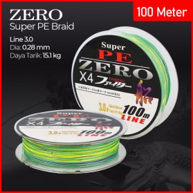 Zero Senar Benang Tali Pancing Super PE 4 Braid Line 3.0 100 Meter - X4