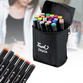 TOUCH Spidol Dual Side Fine Art Brush Pen Art Marker Set 24 Color - CY-006 - Black