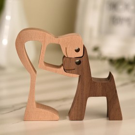 KBXLIFE Dekorasi Meja Wood Dog Craft Ornament Sculpture - GPL036 - Brown