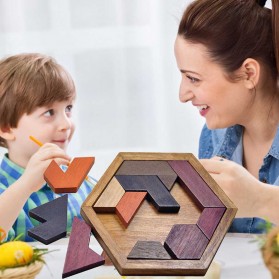 JOKEJOLLY Mainan Anak Hexagonal Wooden Geometric Shape Puzzle - JK-780 - Multi-Color