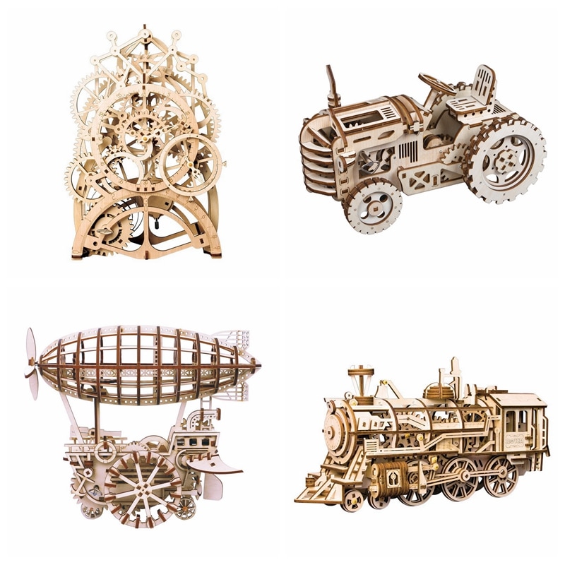 Robotime Mainan Puzzle Rakit Mechanical Gears Kayu 3D DIY Laser Cutting