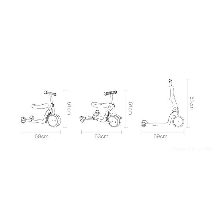Gambar produk BEBEHOO 5 in 1 Balance Bike Scooter Sepeda Roda Tiga Anak - DGN5-2