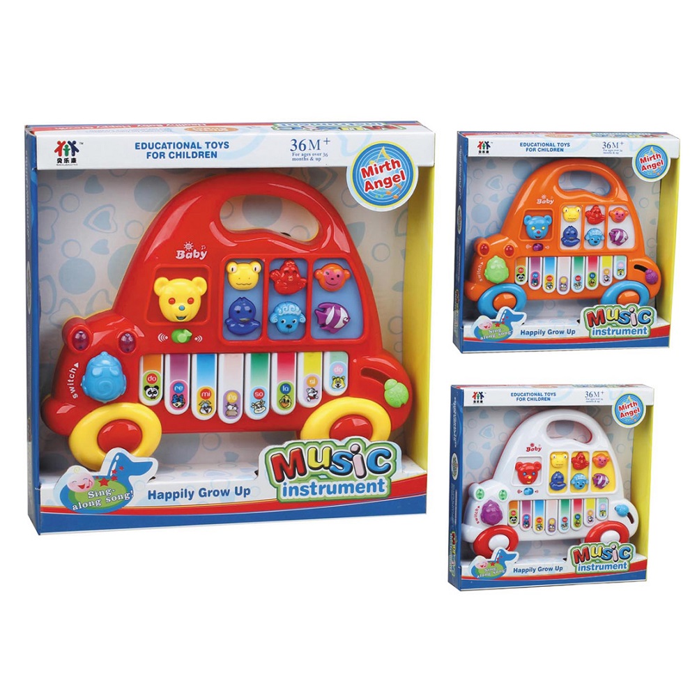 Puzzle Cartoon Car Electronic Piano Kids Toys - White