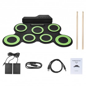 Ammoon Electronic Digital Drum Kit 7 Pads Roll Up USB Power - G3002 - Green - 5