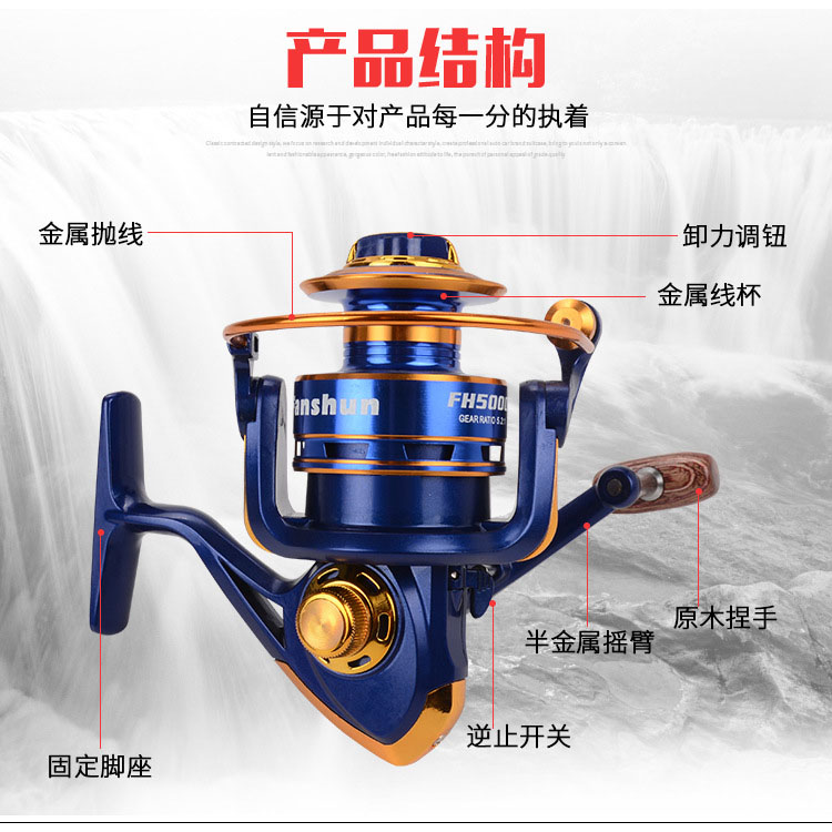 Gambar produk Fanshun Gulungan Pancing FH5000 Metal Fishing Spinning Reel 10 Ball Bearing