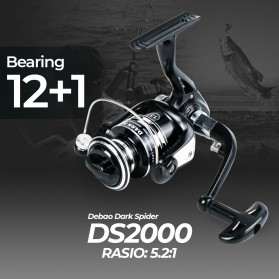 Debao Dark Spider DS2000 Spinning Reel Pancing 5.2:1 12+1 Ball Bearing - Black
