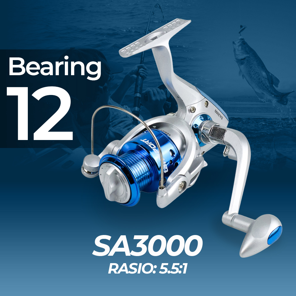 TaffSPORT 3000 Series Reel Pancing Spinning Fishing Reel 5.5:1 Gear Ratio -  SA3000 - Silver Blue 